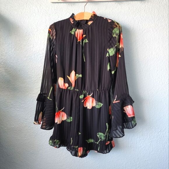 Lulu's Black Floral Romper - Picture 1 of 14